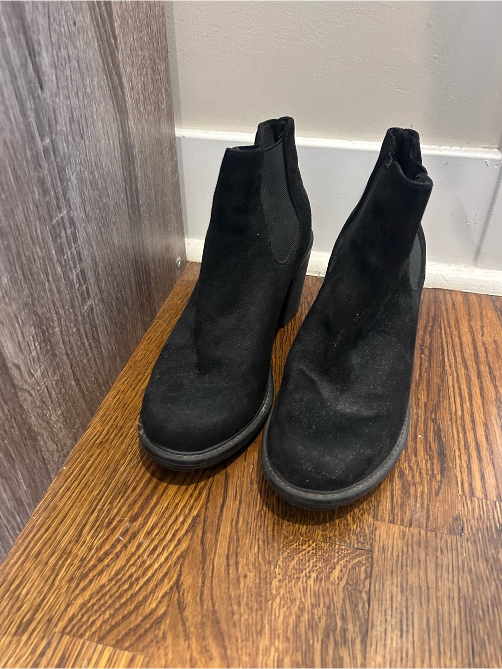 Black Suede Chelsea Wedge Booties